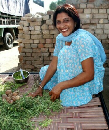 Woman in Punjab preparing vegetables